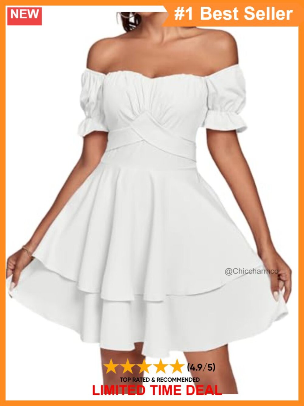 Off Shoulder Ruched Ruffle Hem Mini Dress - Picture 4 of 6